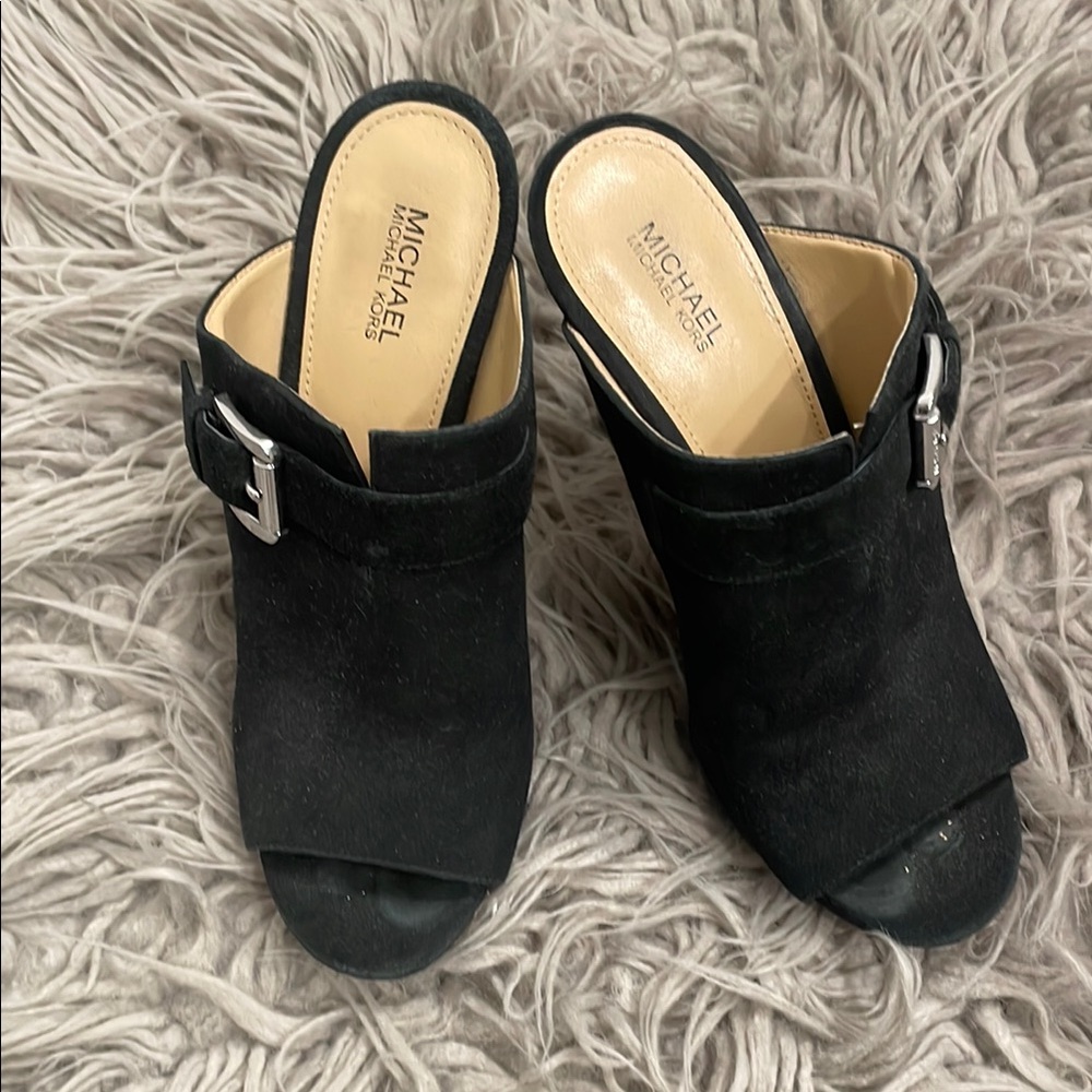 Michael Kors Black Mules with Peep-Toe and Block Heel
